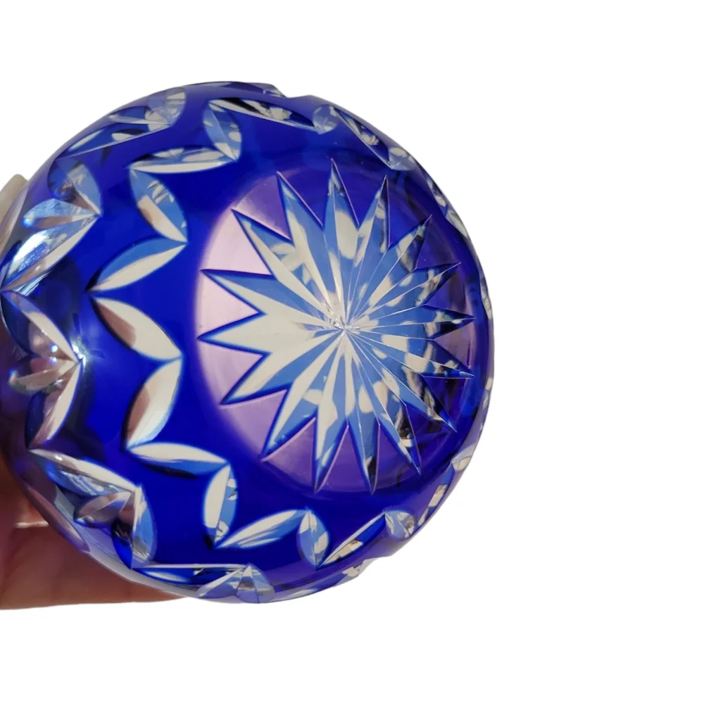 Cut to Clear Crystal Candle Holder Vase Royal Blue Clear